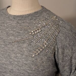 Talbots Gray Sweater with Embellished Shoulder